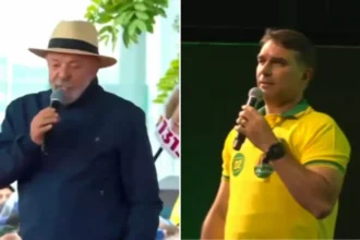 Lula e Flávio Bolsonaro em comícios simultâneos em Santa Catarina