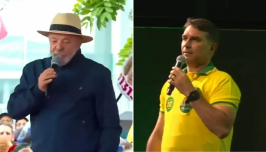Lula e Flávio Bolsonaro em comícios simultâneos em Santa Catarina
