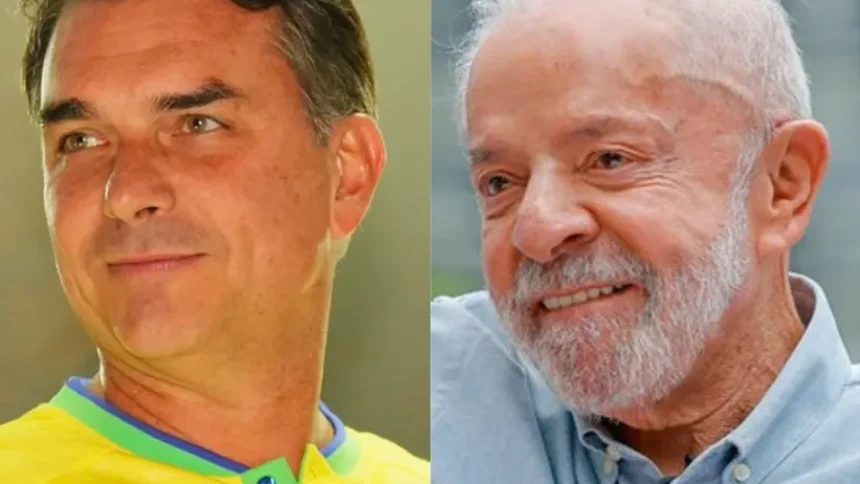 Flávio Bolsonaro e Lula em imagens de campanha
